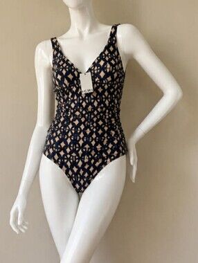 Chic Black and Cream Patterned One Piece Swimsuit